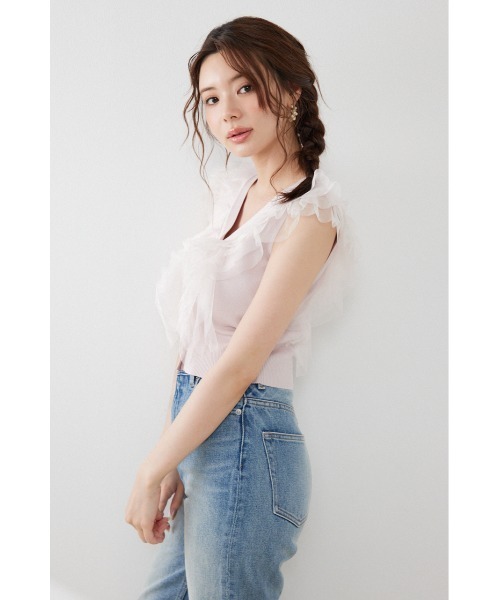 rienda(リエンダ)の「ノースリフリルチュールニットカーディガン 夏服(ニット/セーター・レディース・ブラック/ピンク/ホワイト・FREE)」の8枚目の写真