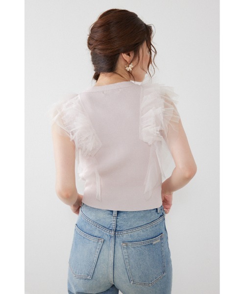 rienda(リエンダ)の「ノースリフリルチュールニットカーディガン 夏服(ニット/セーター・レディース・ブラック/ピンク/ホワイト・FREE)」の9枚目の写真