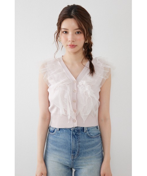 rienda(リエンダ)の「ノースリフリルチュールニットカーディガン 夏服(ニット/セーター・レディース・ブラック/ピンク/ホワイト・FREE)」の10枚目の写真