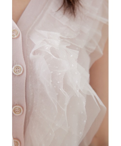 rienda(リエンダ)の「ノースリフリルチュールニットカーディガン 夏服(ニット/セーター・レディース・ブラック/ピンク/ホワイト・FREE)」の11枚目の写真