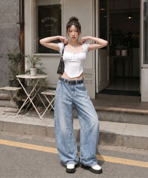 AGOD（エージーオーディー）の「スナップボタンカーブパンツ [ライトブルー]（デニムパンツ・レディース・その他・SMALL/MEDIUM/LARGE/X-LARGE）」の3枚目の写真