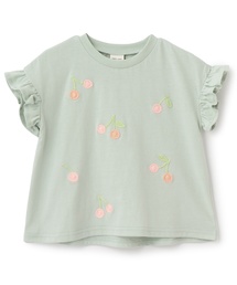 【接触冷感】袖フリル刺しゅう半袖Tシャツ