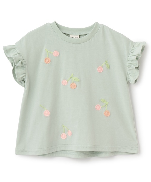 petit main(プティマイン)の「【接触冷感】袖フリル刺しゅう半袖Tシャツ(Tシャツ/カットソー・キッズ・ライトグリーン・120cm)」の1枚目の写真