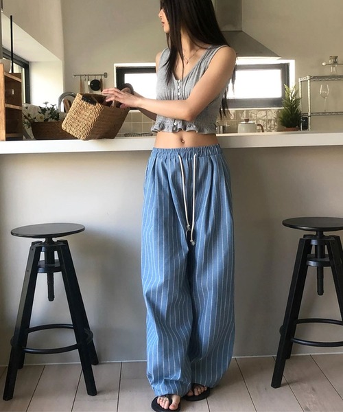 Girly Doll(ガーリードール)の「リネンライクストライプタックイージーパンツ(その他パンツ・レディース・ネイビー/キャメル/ブルー・FREE)」の8枚目の写真