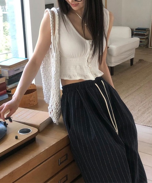 Girly Doll(ガーリードール)の「リネンライクストライプタックイージーパンツ(その他パンツ・レディース・ネイビー/キャメル/ブルー・FREE)」の11枚目の写真