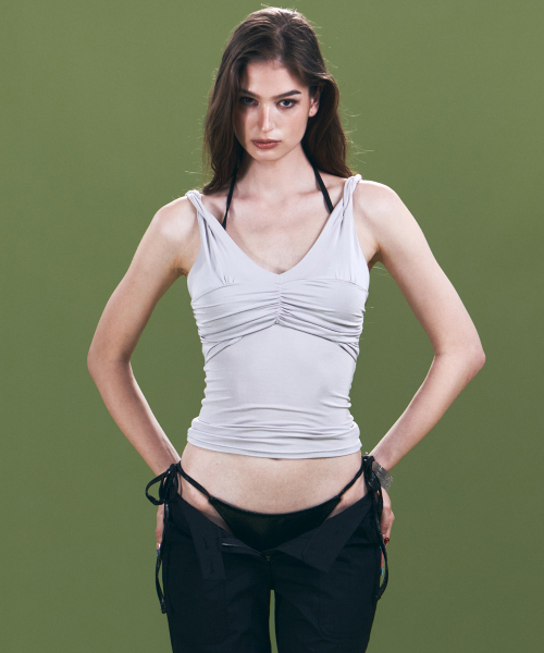 PLEASENOFOLLOW(プリーズノーフォロー)の「Shell Shirring Sleeveless Top (Light Grey)(Tシャツ/カットソー・レディース・その他・FREE)」の5枚目の写真