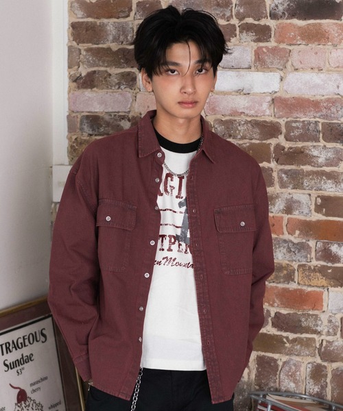 WEGO(ウィゴー)の「WEGO/【26年秋冬新作】カラーデニムシャツ(シャツ/ブラウス・メンズ・レッド系その他/ブラック系3・LARGE/MEDIUM)」の10枚目の写真