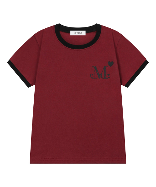 MUCENT(ムセント)の「ラブリッツ ミニハートロゴ リンガー半袖Tシャツ (2カラー)(Tシャツ/カットソー・レディース・バーガンディー/チャコール・FREE)」の7枚目の写真