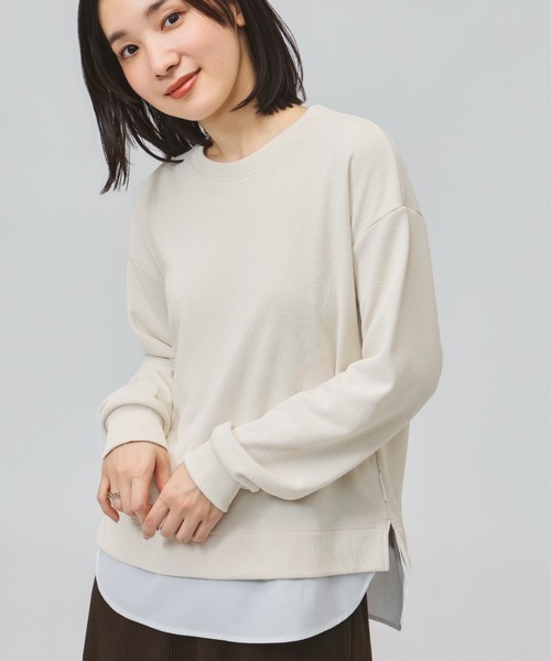 TIGORA（ティゴラ）の「ティゴラ TIGORA 薄手スウェットレイヤードロングTシャツ（スウェット・レディース・ライラック/チャコールグレー/ライトベージュ・L/M/S/XL）」の3枚目の写真