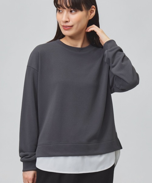 TIGORA（ティゴラ）の「ティゴラ TIGORA 薄手スウェットレイヤードロングTシャツ（スウェット・レディース・ライラック/チャコールグレー/ライトベージュ・L/M/S/XL）」の2枚目の写真