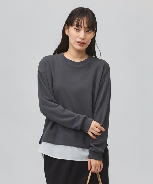 TIGORA（ティゴラ）の「ティゴラ TIGORA 薄手スウェットレイヤードロングTシャツ（スウェット・レディース・ライラック/チャコールグレー/ライトベージュ・L/M/S/XL）」の5枚目の写真