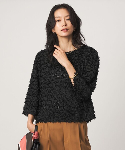 green label relaxing(グリーンレーベルリラクシング)の「レオパード カット ジャガード ブラウス(シャツ/ブラウス・レディース・オフホワイト/ブラック・FREE)」の2枚目の写真