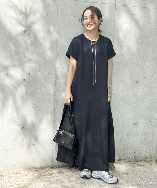 JOURNAL STANDARD(ジャーナルスタンダード)の「《追加》 リネンハーフスリーブマキシフレアワンピース(ワンピース・レディース・ピンク・40)」の2枚目の写真