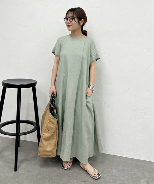 JOURNAL STANDARD(ジャーナルスタンダード)の「《追加》 リネンハーフスリーブマキシフレアワンピース(ワンピース・レディース・ピンク・40)」の4枚目の写真