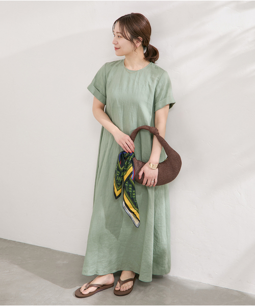 JOURNAL STANDARD(ジャーナルスタンダード)の「《追加》 リネンハーフスリーブマキシフレアワンピース(ワンピース・レディース・ピンク・40)」の5枚目の写真