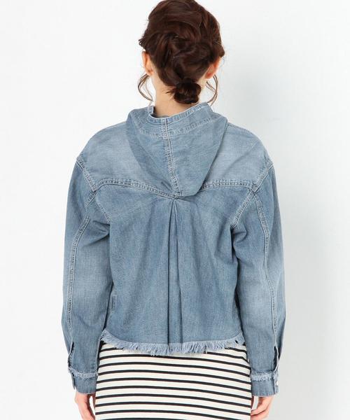 Another Edition（アナザーエディション）の「デニムフードシャツ/AEBC DNM HOOD SHT◆（シャツ/ブラウス・レディース・ライトブルー/オフホワイト・FREE）」の5枚目の写真