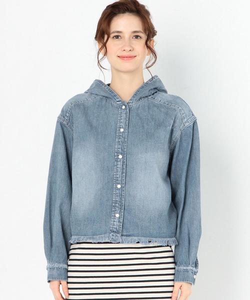 Another Edition（アナザーエディション）の「デニムフードシャツ/AEBC DNM HOOD SHT◆（シャツ/ブラウス・レディース・ライトブルー/オフホワイト・FREE）」の6枚目の写真