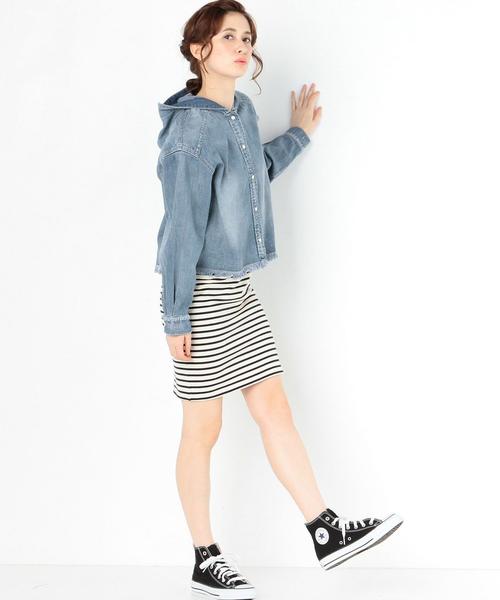 Another Edition（アナザーエディション）の「デニムフードシャツ/AEBC DNM HOOD SHT◆（シャツ/ブラウス・レディース・ライトブルー/オフホワイト・FREE）」の9枚目の写真