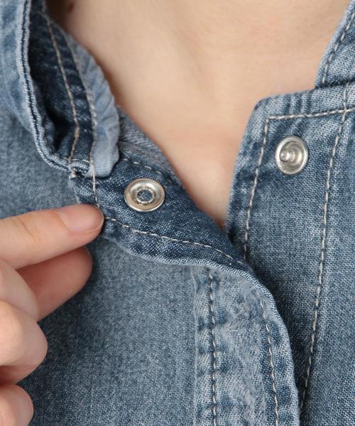 Another Edition（アナザーエディション）の「デニムフードシャツ/AEBC DNM HOOD SHT◆（シャツ/ブラウス・レディース・ライトブルー/オフホワイト・FREE）」の3枚目の写真