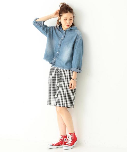 Another Edition（アナザーエディション）の「デニムフードシャツ/AEBC DNM HOOD SHT◆（シャツ/ブラウス・レディース・ライトブルー/オフホワイト・FREE）」の14枚目の写真