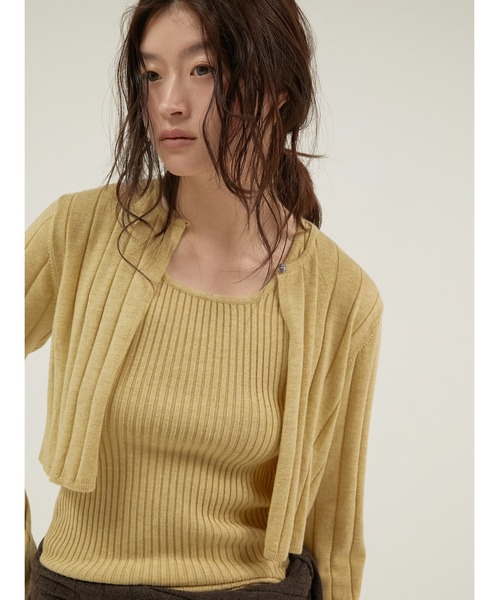 LA PEAU DE GEM(ラポドゥジェム)の「【 LA PEAU DE GEM 】 antipilling two piece knit / アンチピリング2pニット(ニット/セーター・レディース・ブラック/ブラウン/グリーン・FREE)」の3枚目の写真