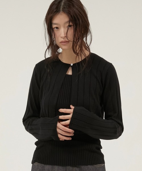LA PEAU DE GEM(ラポドゥジェム)の「【 LA PEAU DE GEM 】 antipilling two piece knit / アンチピリング2pニット(ニット/セーター・レディース・ブラック/ブラウン/グリーン・FREE)」の2枚目の写真