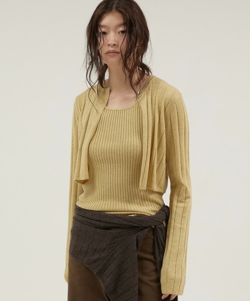 LA PEAU DE GEM(ラポドゥジェム)の「【 LA PEAU DE GEM 】 antipilling two piece knit / アンチピリング2pニット(ニット/セーター・レディース・ブラック/ブラウン/グリーン・FREE)」の4枚目の写真