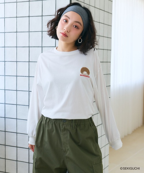 cross marche(クロスマルシェ)の「【モンチッチ】ワンポイント刺繍ロンT(Tシャツ/カットソー・レディース・オフホワイト/ブラック/ダークグリーン・L/M/LL)」の8枚目の写真