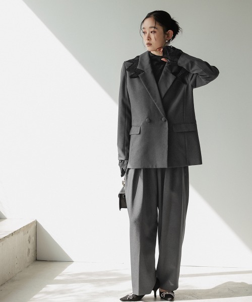 Callarus(カラルス)の「【セットアップ】レース使いダブルブレストデザインジャケットカーブパンツセットアップスーツ〔Callarus〕(セットアップ・レディース・チャコール/ブラック・S/L/M/LL)」の16枚目の写真