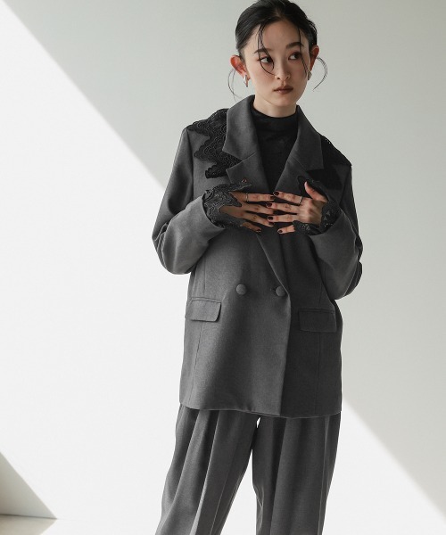 Callarus(カラルス)の「【セットアップ】レース使いダブルブレストデザインジャケットカーブパンツセットアップスーツ〔Callarus〕(セットアップ・レディース・チャコール/ブラック・S/L/M/LL)」の19枚目の写真