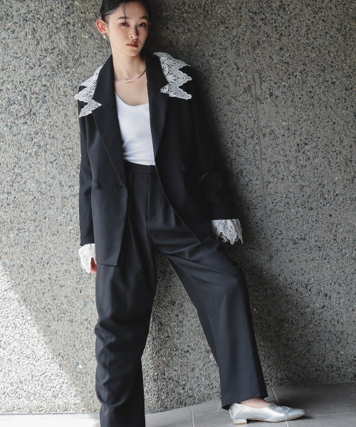 Callarus(カラルス)の「【セットアップ】レース使いダブルブレストデザインジャケットカーブパンツセットアップスーツ〔Callarus〕(セットアップ・レディース・チャコール/ブラック・S/L/M/LL)」の9枚目の写真