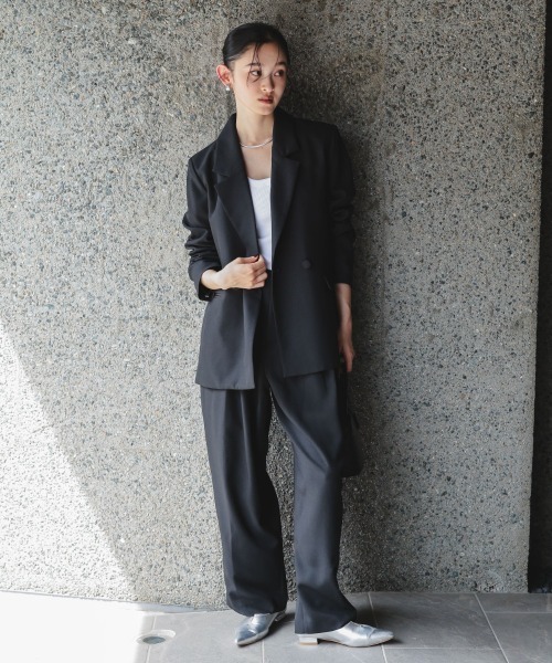 Callarus(カラルス)の「【セットアップ】レース使いダブルブレストデザインジャケットカーブパンツセットアップスーツ〔Callarus〕(セットアップ・レディース・チャコール/ブラック・S/L/M/LL)」の12枚目の写真