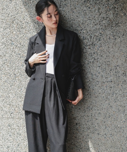 Callarus(カラルス)の「【セットアップ】レース使いダブルブレストデザインジャケットカーブパンツセットアップスーツ〔Callarus〕(セットアップ・レディース・チャコール/ブラック・S/L/M/LL)」の14枚目の写真