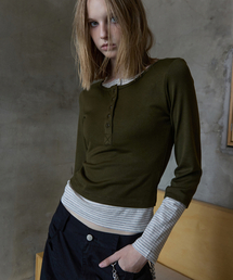 Layered Button Tee Khaki