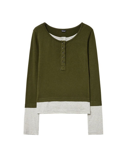 RENSE(レンセ)の「Layered Button Tee Khaki(Tシャツ/カットソー・レディース・その他・OS)」の3枚目の写真