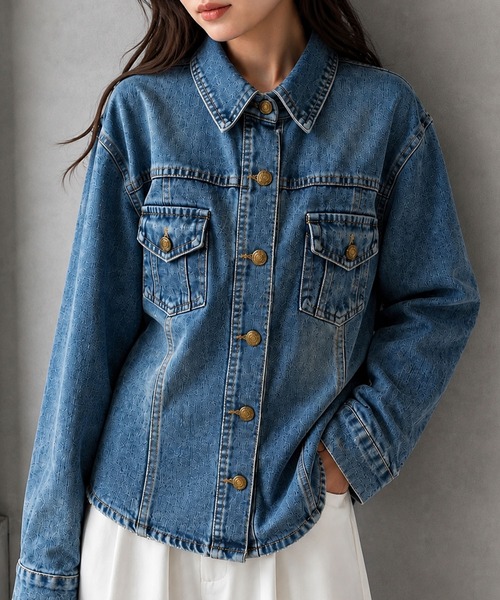 FINEnough（ファインナフ）の「デニムシャツ（テーラードジャケット・レディース・ブルー・M/S）」の7枚目の写真