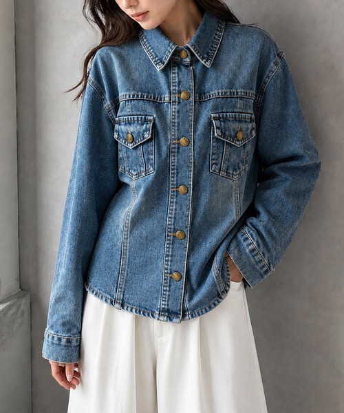 FINEnough（ファインナフ）の「デニムシャツ（テーラードジャケット・レディース・ブルー・M/S）」の3枚目の写真
