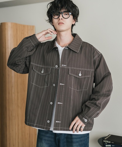Rocky Monroe(ロッキーモンロー)の「ショート丈ピンストライプジャケット/短丈シャツジャケット(その他アウター・メンズ・グレー/ネイビー/ブラック/ブラウン・L/M/XL)」の3枚目の写真