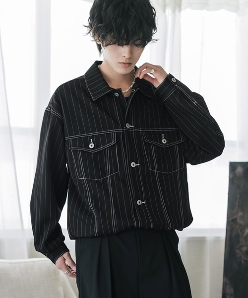 Rocky Monroe(ロッキーモンロー)の「ショート丈ピンストライプジャケット/短丈シャツジャケット(その他アウター・メンズ・グレー/ネイビー/ブラック/ブラウン・L/M/XL)」の5枚目の写真