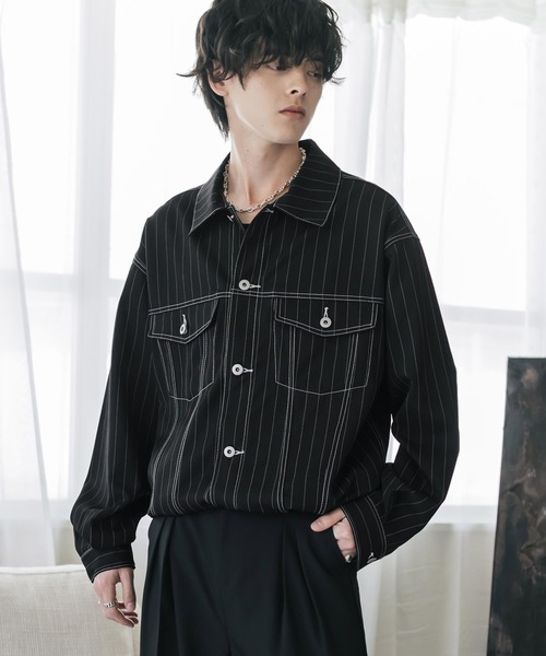 Rocky Monroe(ロッキーモンロー)の「ショート丈ピンストライプジャケット/短丈シャツジャケット(その他アウター・メンズ・グレー/ネイビー/ブラック/ブラウン・L/M/XL)」の6枚目の写真