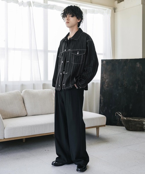 Rocky Monroe(ロッキーモンロー)の「ショート丈ピンストライプジャケット/短丈シャツジャケット(その他アウター・メンズ・グレー/ネイビー/ブラック/ブラウン・L/M/XL)」の8枚目の写真