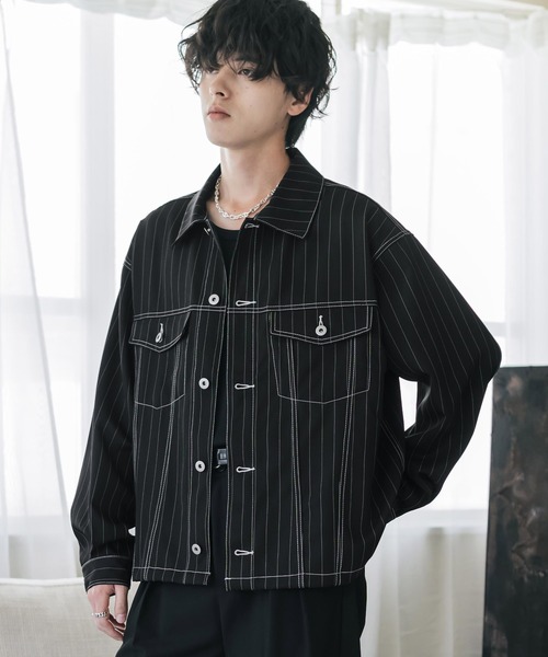 Rocky Monroe(ロッキーモンロー)の「ショート丈ピンストライプジャケット/短丈シャツジャケット(その他アウター・メンズ・グレー/ネイビー/ブラック/ブラウン・L/M/XL)」の9枚目の写真