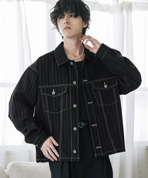 Rocky Monroe(ロッキーモンロー)の「ショート丈ピンストライプジャケット/短丈シャツジャケット(その他アウター・メンズ・グレー/ネイビー/ブラック/ブラウン・L/M/XL)」の10枚目の写真