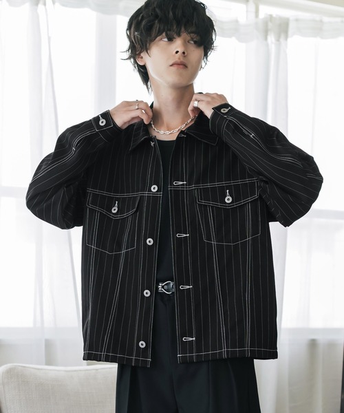 Rocky Monroe(ロッキーモンロー)の「ショート丈ピンストライプジャケット/短丈シャツジャケット(その他アウター・メンズ・グレー/ネイビー/ブラック/ブラウン・L/M/XL)」の11枚目の写真
