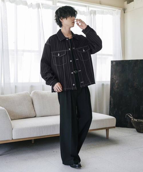 Rocky Monroe(ロッキーモンロー)の「ショート丈ピンストライプジャケット/短丈シャツジャケット(その他アウター・メンズ・グレー/ネイビー/ブラック/ブラウン・L/M/XL)」の12枚目の写真