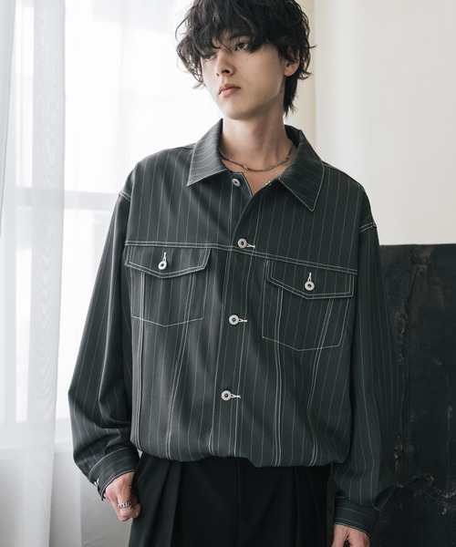 Rocky Monroe(ロッキーモンロー)の「ショート丈ピンストライプジャケット/短丈シャツジャケット(その他アウター・メンズ・グレー/ネイビー/ブラック/ブラウン・L/M/XL)」の13枚目の写真