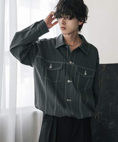 Rocky Monroe(ロッキーモンロー)の「ショート丈ピンストライプジャケット/短丈シャツジャケット(その他アウター・メンズ・グレー/ネイビー/ブラック/ブラウン・L/M/XL)」の15枚目の写真