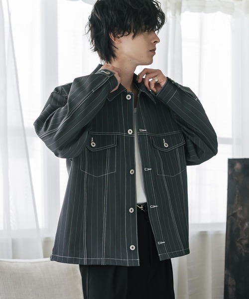 Rocky Monroe(ロッキーモンロー)の「ショート丈ピンストライプジャケット/短丈シャツジャケット(その他アウター・メンズ・グレー/ネイビー/ブラック/ブラウン・L/M/XL)」の16枚目の写真