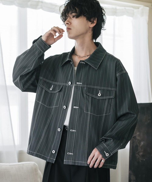Rocky Monroe(ロッキーモンロー)の「ショート丈ピンストライプジャケット/短丈シャツジャケット(その他アウター・メンズ・グレー/ネイビー/ブラック/ブラウン・L/M/XL)」の17枚目の写真