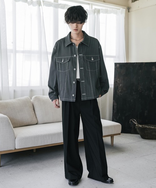 Rocky Monroe(ロッキーモンロー)の「ショート丈ピンストライプジャケット/短丈シャツジャケット(その他アウター・メンズ・グレー/ネイビー/ブラック/ブラウン・L/M/XL)」の18枚目の写真